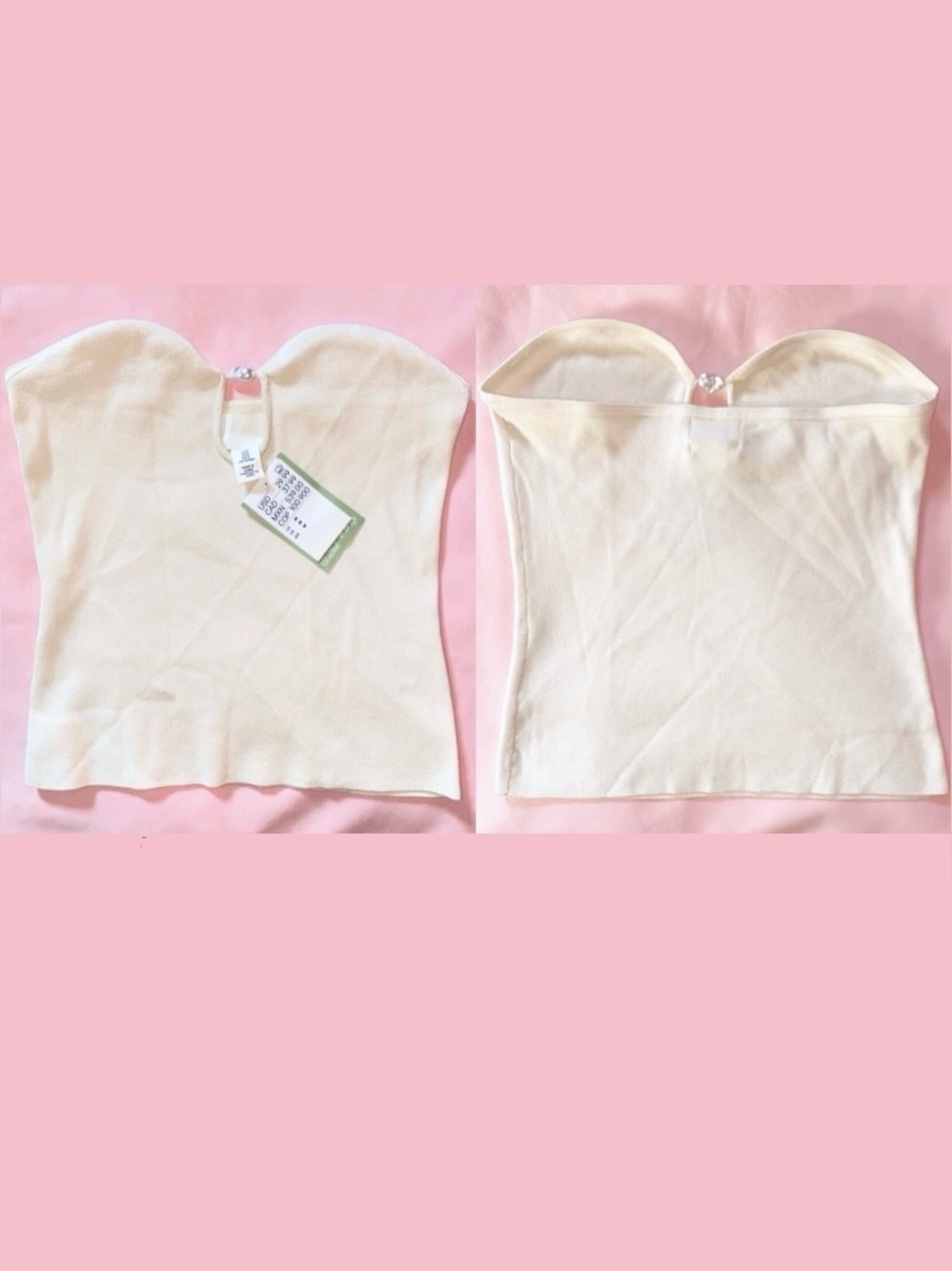 H&M Pearl Shell Keyhole Bead Front Top Sweetheart Bust Strapless Medium Beige M